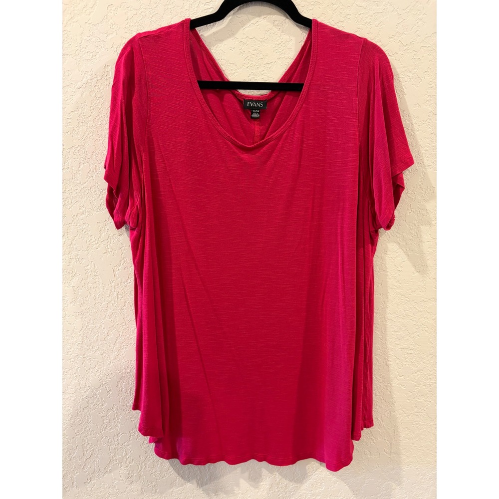 Evans Pink Slub Knit Scoop Neck Short Sleeve Top Plus Size 22/24 Relaxed Fit